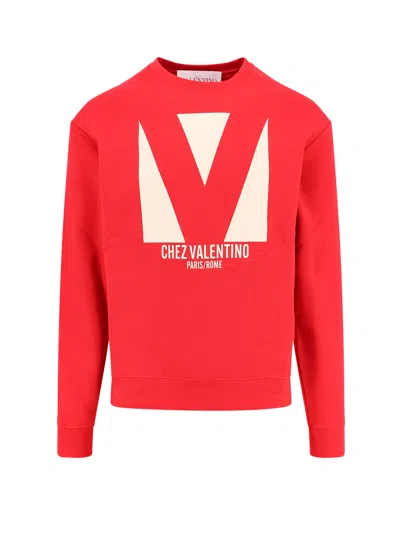 Valentino Cotton Sweatshirt With Frontal Chez  Print In Red
