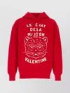 Valentino Cotton Sweatshirt With Hood And Graphic Print In Red