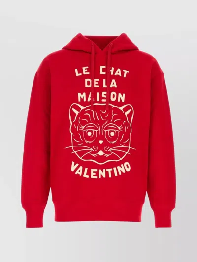 VALENTINO COTTON SWEATSHIRT WITH HOOD AND GRAPHIC PRINT