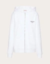 Valentino Cotton Sweatshirt With Hood Zip And Print In White