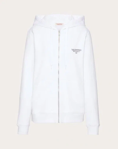 Valentino Cotton Sweatshirt With Hood Zip And Print In White