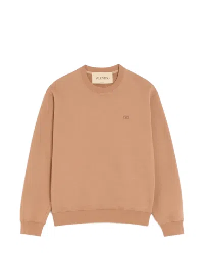 Valentino Crewneck Cotton Sweatshirt With Long Sleeves In Nude