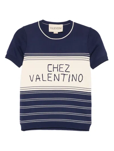 Valentino Cotton T-shirt In Provence Blue/birch