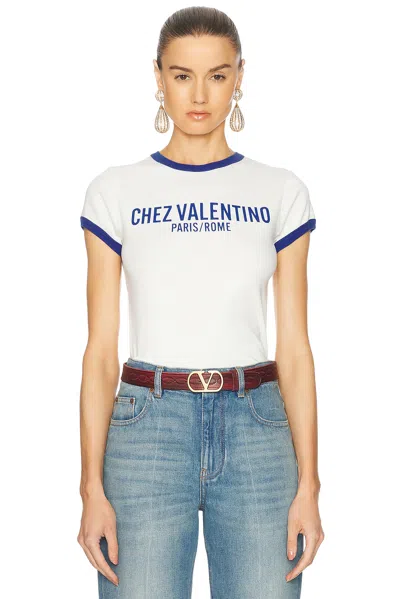 Valentino Womens Regular-fit Brand-print Cotton-jersey T-shirt Avorio Blu Elettrico In White