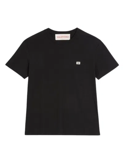 Valentino Logo-embroidered Cotton-jersey T-shirt In Black