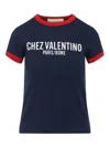 Valentino Fitted T-shirt With Contrasting Red Trimlettering In Blue