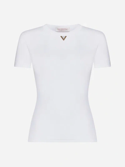 Valentino Cotton Rib Jersey Logo  T-shirt In White