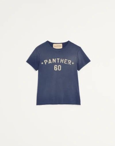 Valentino Cotton T-shirt With Chez Print And Patch In Blue