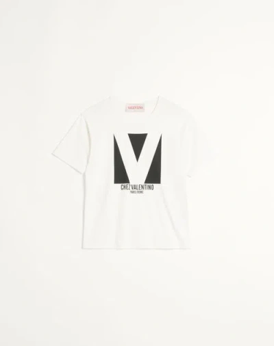 Valentino Cotton T-shirt With Chez Print In Ivory