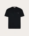 Valentino Cotton T-shirt With Metallic V Detail In ブラック
