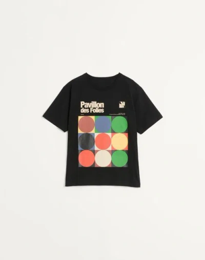 Valentino Cotton T-shirt With Pavillon Des Folies Print In Black