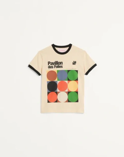 Valentino Cotton T-shirt With Pavillon Des Folies Print In Butter/black/multicolour