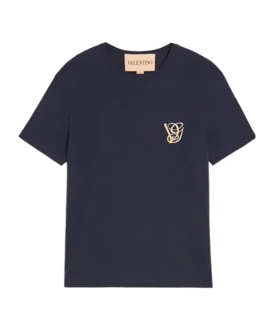 VALENTINO VALENTINO LOGO EMBROIDERED CREWNECK T-SHIRT
