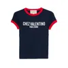 Valentino Crewneck Short Sleeves Contrast Trim Tops In Blue