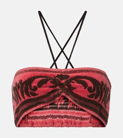 Valentino Cotton Terry Jacquard Bra Top In Pink
