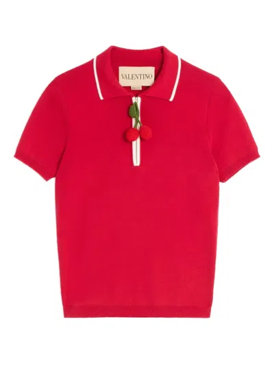 VALENTINO CHERRY-CHARM POLO TOP