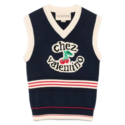 Valentino Cotton Sleeveless Vest Featuring Contrast Stripes In Multi
