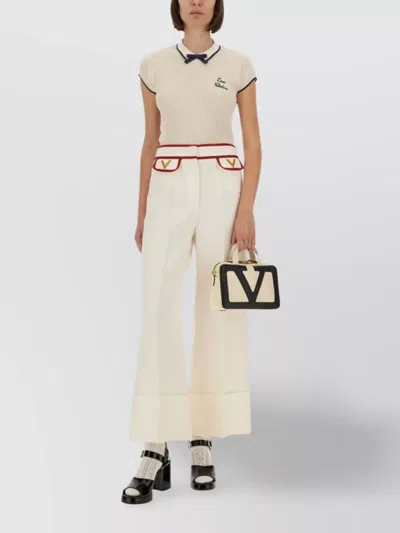 Valentino Cotton Tops With Bow Detail And Cap Sleeves In Neutral