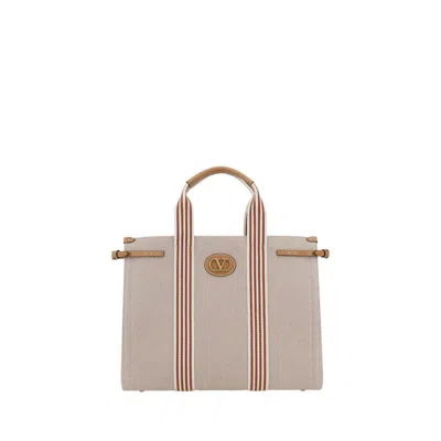 Valentino Garavani Cotton Tote Bag In Naturale/tobacco/bianco/t.di Moro/natura