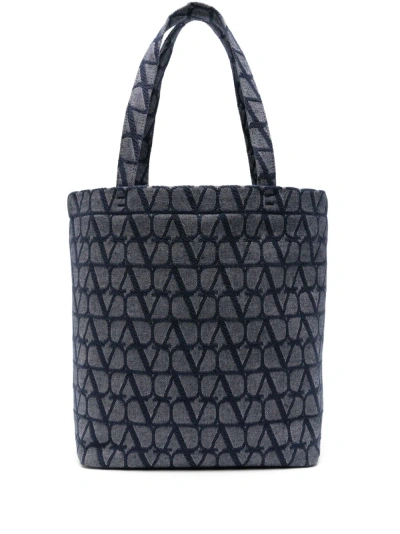 Valentino Garavani Vlogo Denim Tote Bag In Blue