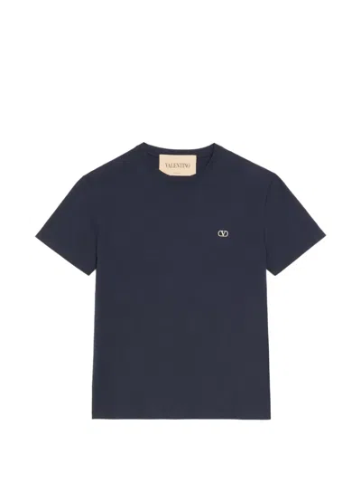 Valentino Cotton T-shirt With Vlogo Embroidery In Blue