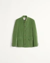 Valentino Cotton Velvet And Washed Linen Jacket With Mandarin Collar In Laurel