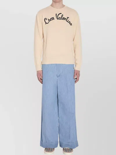 Valentino Cotton Wide-leg Trousers Gold Button Detail