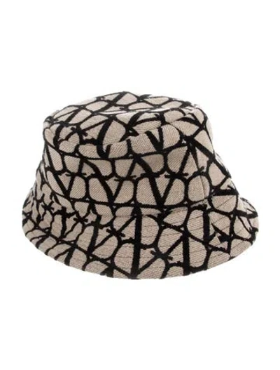 Pre-owned Valentino Garavani Cotton-blend Bucket Hat W/tags In Black/neutrals