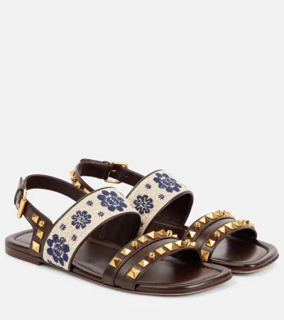 Valentino Garavani Bestickte Sandalen County Aus Leder In Braun