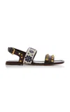 Valentino County Rockstud Floral-embroidered Leather Sandals In Brown