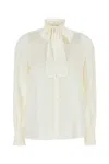Valentino Silk Shirt With Bow Tie Neck In Neutral