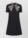 Valentino Embellished Pussy-bow Wool And Silk-blend Crepe Mini Dress In Black