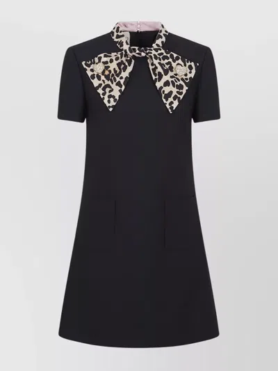 VALENTINO COUTURE CREPE DRESS WITH ANIMAL PRINT COLLAR