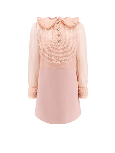 Valentino Couture Crepe Dress With Laces Profiles In Pink