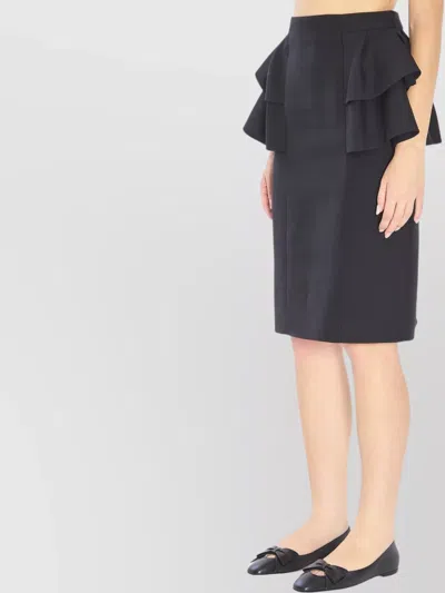 VALENTINO COUTURE CREPE MIDI SKIRT WITH RUFFLE DETAIL
