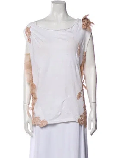 Pre-owned Valentino Couture Lace Pattern Scoop Neck Top In White