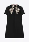 Valentino Couture Mini Dress With Animal-print Bow In Black