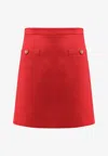 Valentino Crepe Couture Skirt With Heart Jewel Buttons In Red