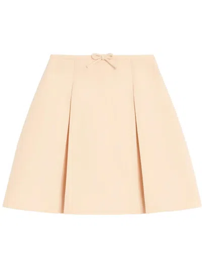 Valentino Couture Wool And Silk Blend Mini Skirt With Bow Detail In Neutral