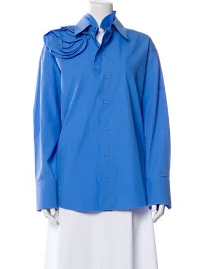 Pre-owned Valentino Cowl Neck Long Sleeve Blouse In Blue