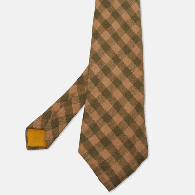 Pre-owned Valentino Garavani Cravatte Vintage Beige/green Gingham Cashmere Tie