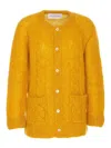Valentino Mens Patch-pocket Mohair-blend Cable Knit Cardigan Ocra In Nude & Neutrals