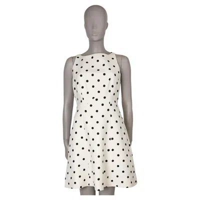 Pre-owned Valentino Cream & Black Wool & Silk 2021 Polka Dot Flared Dress 42 M In White