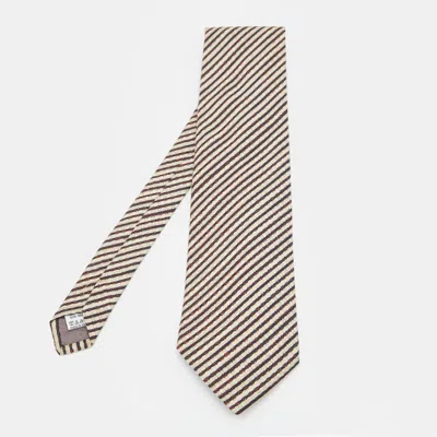 Pre-owned Valentino Garavani Cream & Brown Striped Silk Traditional Tie