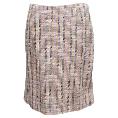 Pre-owned Valentino Cream & Multicolor  Cotton Tweed Knee-length Skirt In White