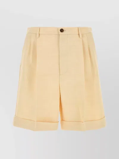 Valentino Cream Bermuda Shorts With Back Pockets In Yellow