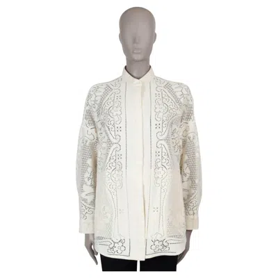 Pre-owned Valentino Cream Cotton 2022 Pointelle Oversized Shirt Jacket S In White