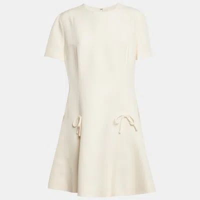 Pre-owned Valentino Cream Crepe Bow Detail Mini Dress Xl