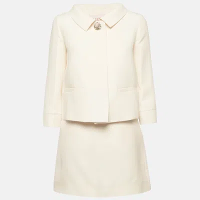 Pre-owned Valentino Cream Crepe Couture Jacket And Mini Skirt Set S In White