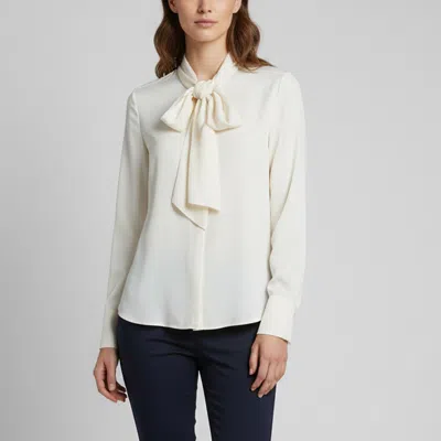 Pre-owned Valentino Cream Crepe De Chine Neck Tie Button Up Blouse M In White